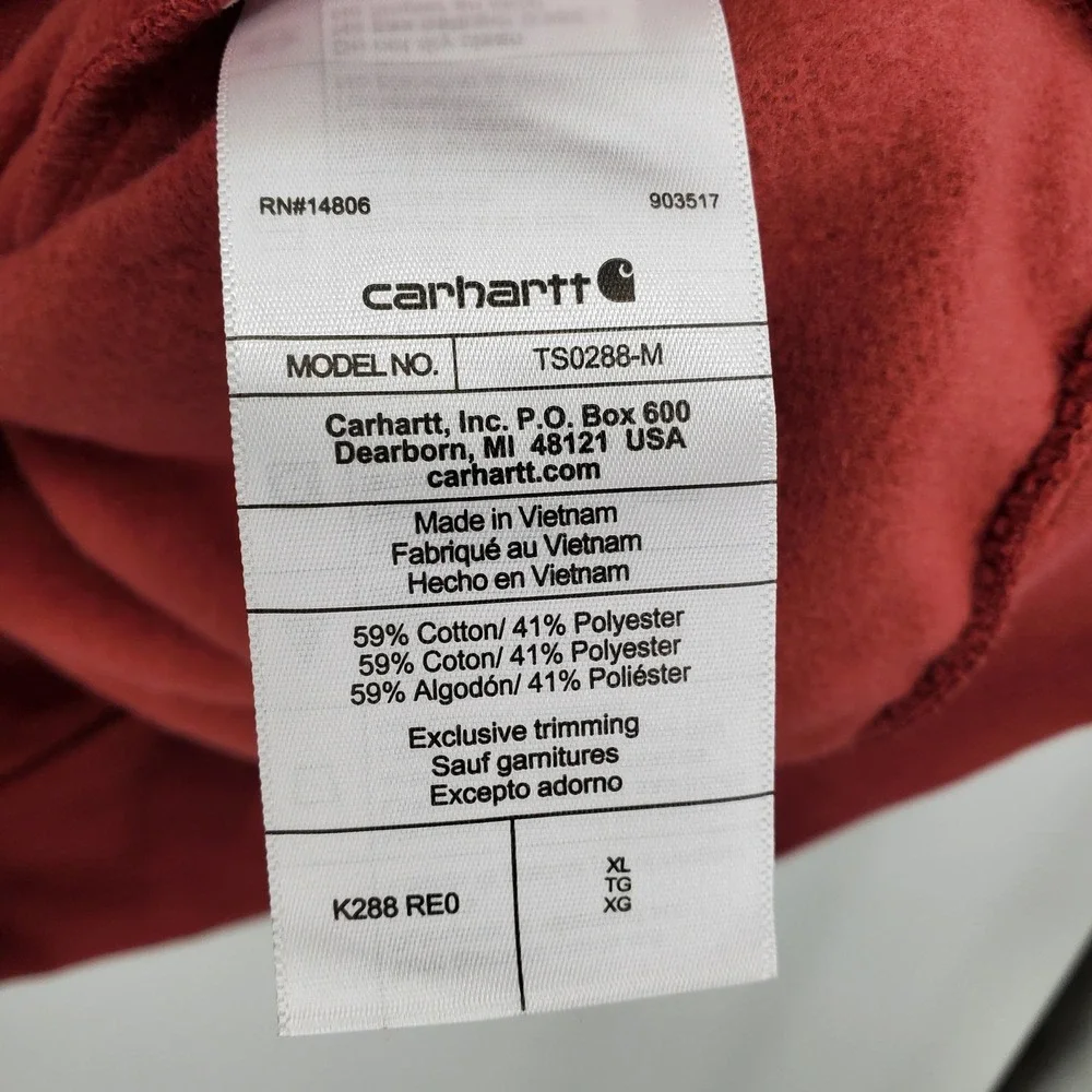 Carhartt Mens‎ Loose Fit Midweight Logo Sleeve Hoodie Terracotta Red XL Workwear